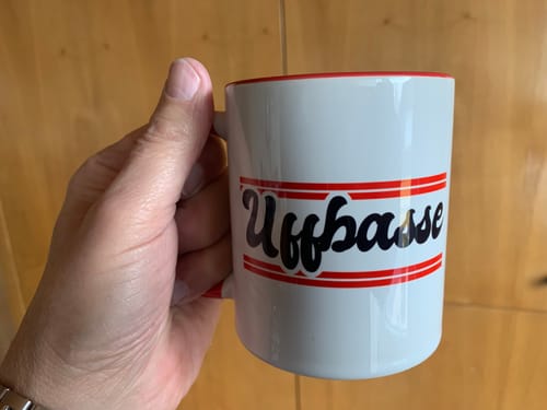 Customer photo review of Uffbasse Tasse Geschenk Hessisch Dialekt Hessen Kaffee-Becher