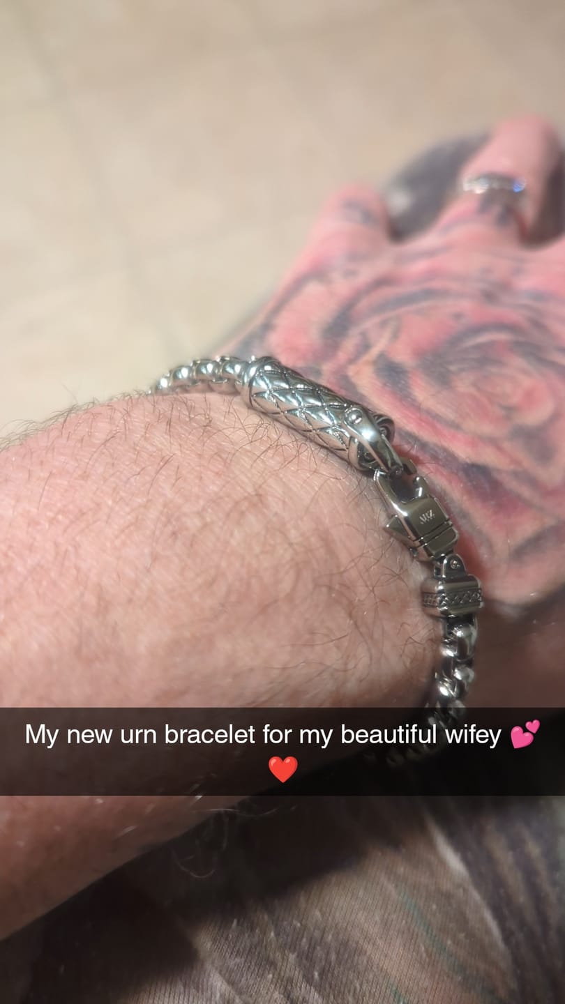 Customer photo review of Rugged Cylinder Urn Bracelet