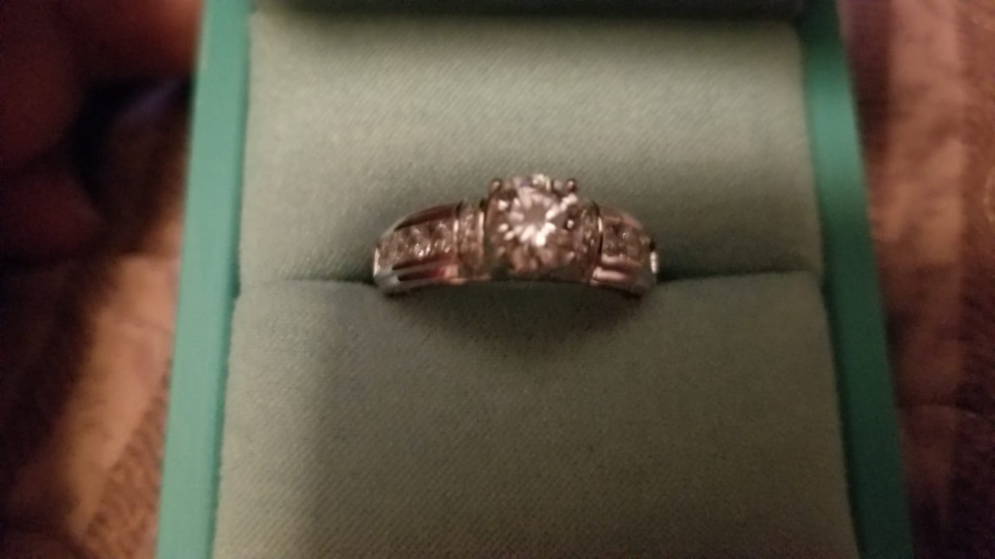 Customer photo review of Moissanite With Channel Set Sapphire Accents Engagement Ring