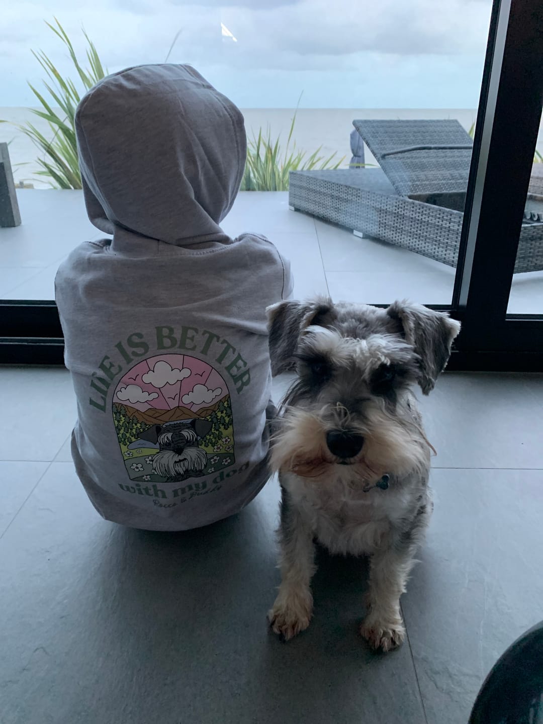Customer photo review of Personalised Kids Life is Better with your dog Hoody