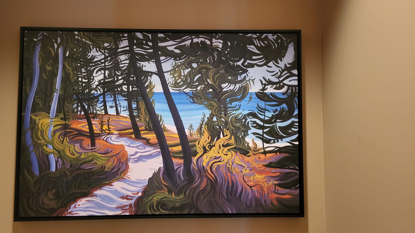 Customer photo review of Pictured Rocks Trail Painting, Lake Superior Beach Framed Canvas Print - “The Evolving Adventure”