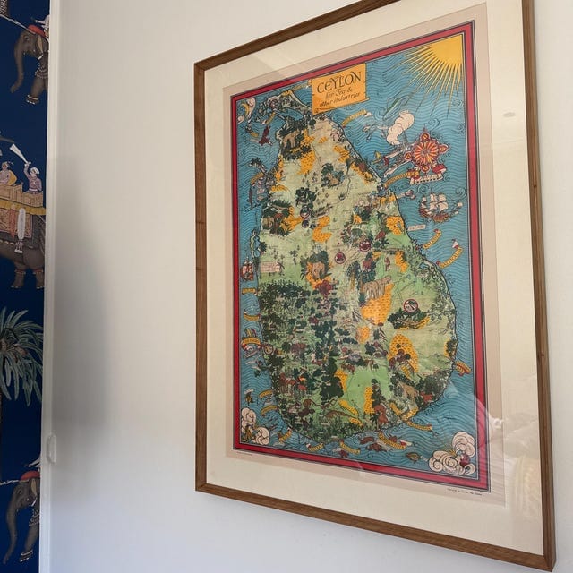 Customer photo review of Old Pictorial Map of Ceylon (Sri Lanka) by Gill, 1933: Elephants, Tea, Colombo, Adam's Peak, Jungle Scenes