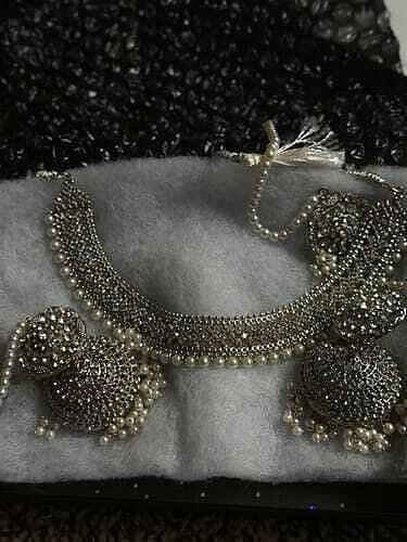 Customer photo review of Urooj - Handcrafted Necklace Set with Jhumka Earrings & Maang Tikka