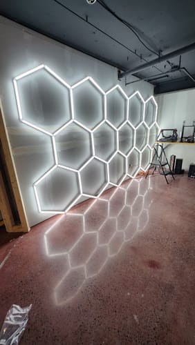 Customer photo review of Hexagon Garage Lights | 2 Grid Bundle