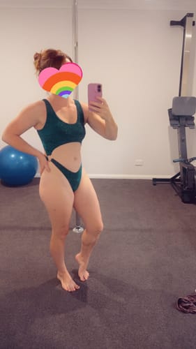 Customer photo review of Kenzie High Cut Bodysuit Ocean Shimmer