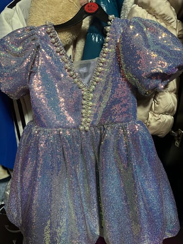 Customer photo review of Elegant Baby Girls Purple Puff Sleeve Pearl Collar Puff Princess Dress Toddler Party Dresses