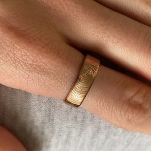 Customer photo review of Custom Fingerprint Engraved Wide Unisex Ring Band [6mm], Sterling Silver, Gold Vermeil, Personalized Memorial Christmas Gift for Loss of Family Member