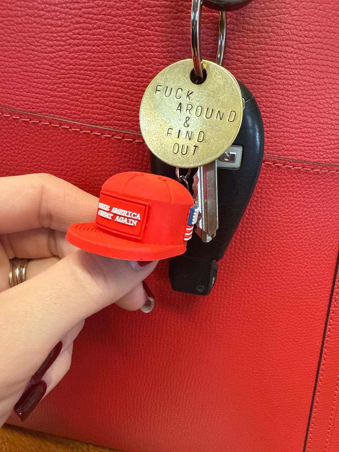 Customer photo review of MAGA Hat Keychain (Limited Edition)