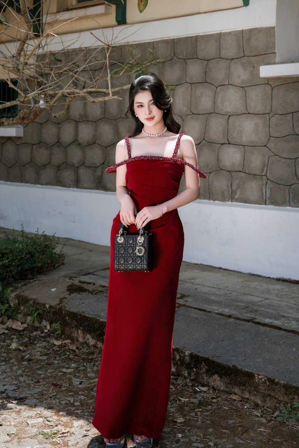 Customer photo review of MYSTIC Velvet Ankle Length Dress