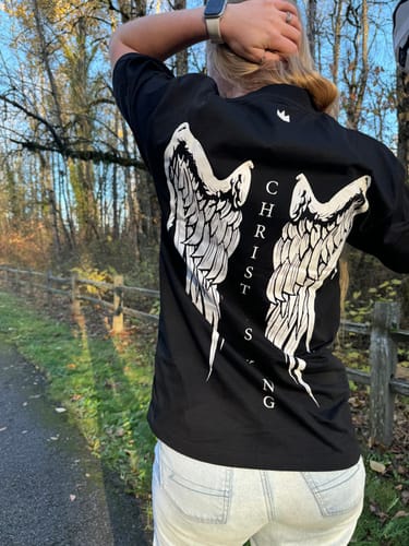 Customer photo review of Christ Is King Wing Tee