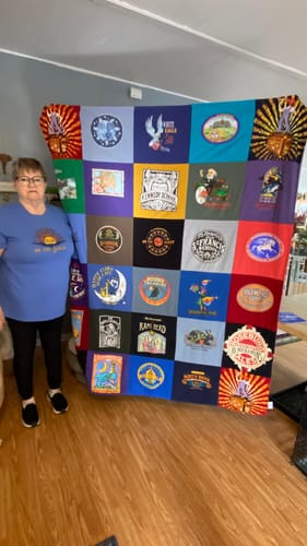 T-shirt quilt with sewing, crafting themes by Pam from OR