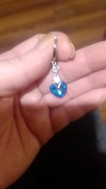 Customer photo review of Sterling Silver Earrings Heart-Shaped Zircon — Blue | KIMLUD