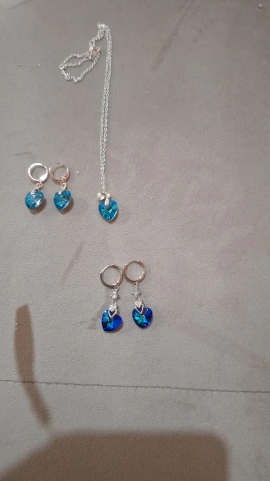 Customer photo review of Sterling Silver Earrings Heart-Shaped Zircon — Blue | KIMLUD