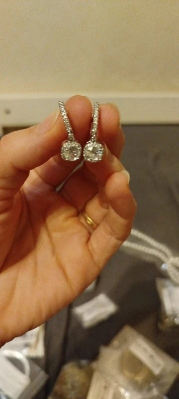 Customer photo review of Sterling Silver Huggie Hoop Earrings 2Ct Moissanite Center Stone — Silver | KIMLUD