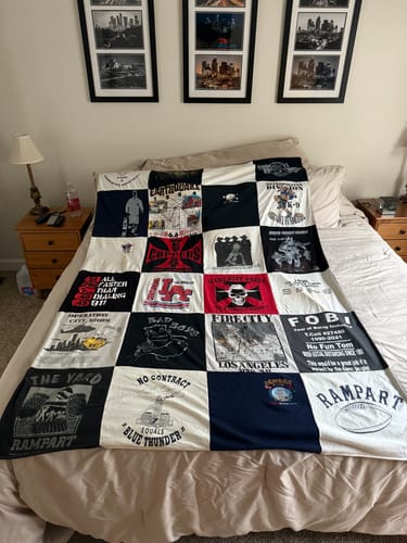 T-shirt quilt with military, sports themes by Jeff from TN