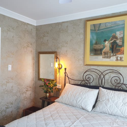 Customer photo review of Mirissa - Faux Embroidered Garden Wallpaper - Gold