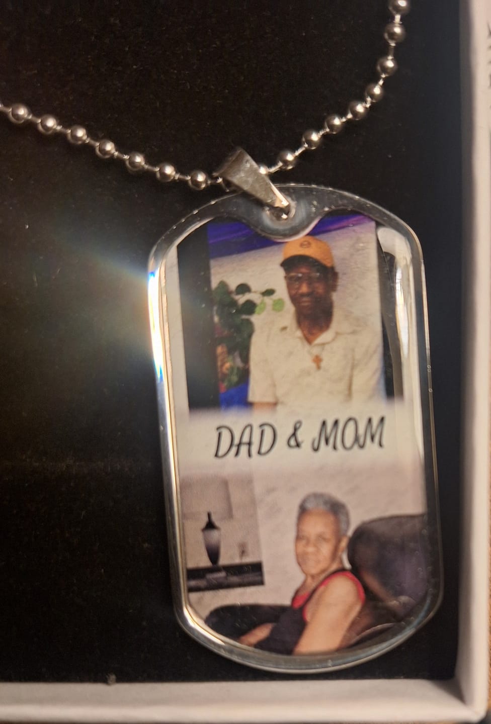 Customer photo review of Custom Name and 2 Photos  Memorial Dogtag Necklace Gift