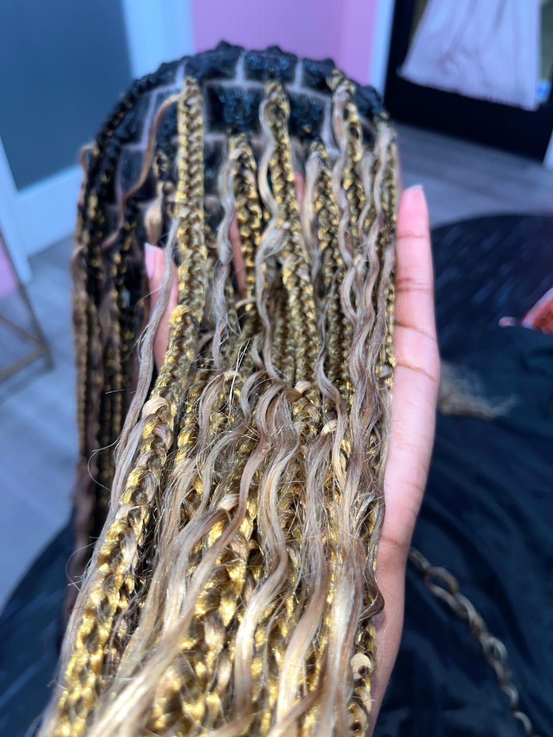 Customer photo review of #27 Honey Blonde Deep Wave Bulk Hair Extensions for Braiding
