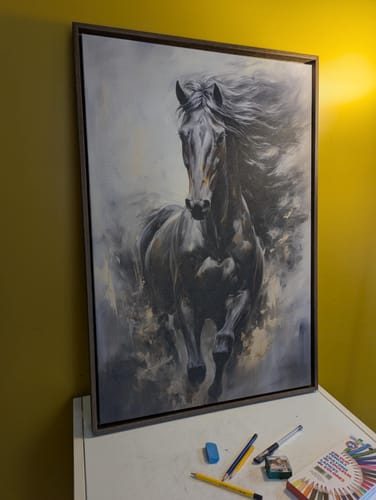 Customer photo review of Black Horse Modern Abstract Painting Extra Large Framed Canvas Wall Art