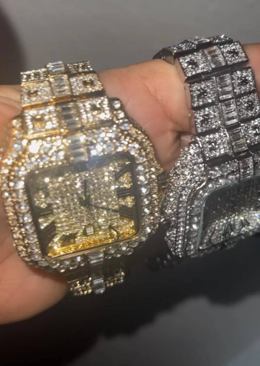 Customer photo review of Diamond Wristwatch Hip Hop Square Iced Out — Silver | KIMLUD