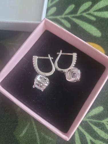 Customer photo review of Sterling Silver Huggie Hoop Earrings 2Ct Moissanite Center Stone — Silver | KIMLUD