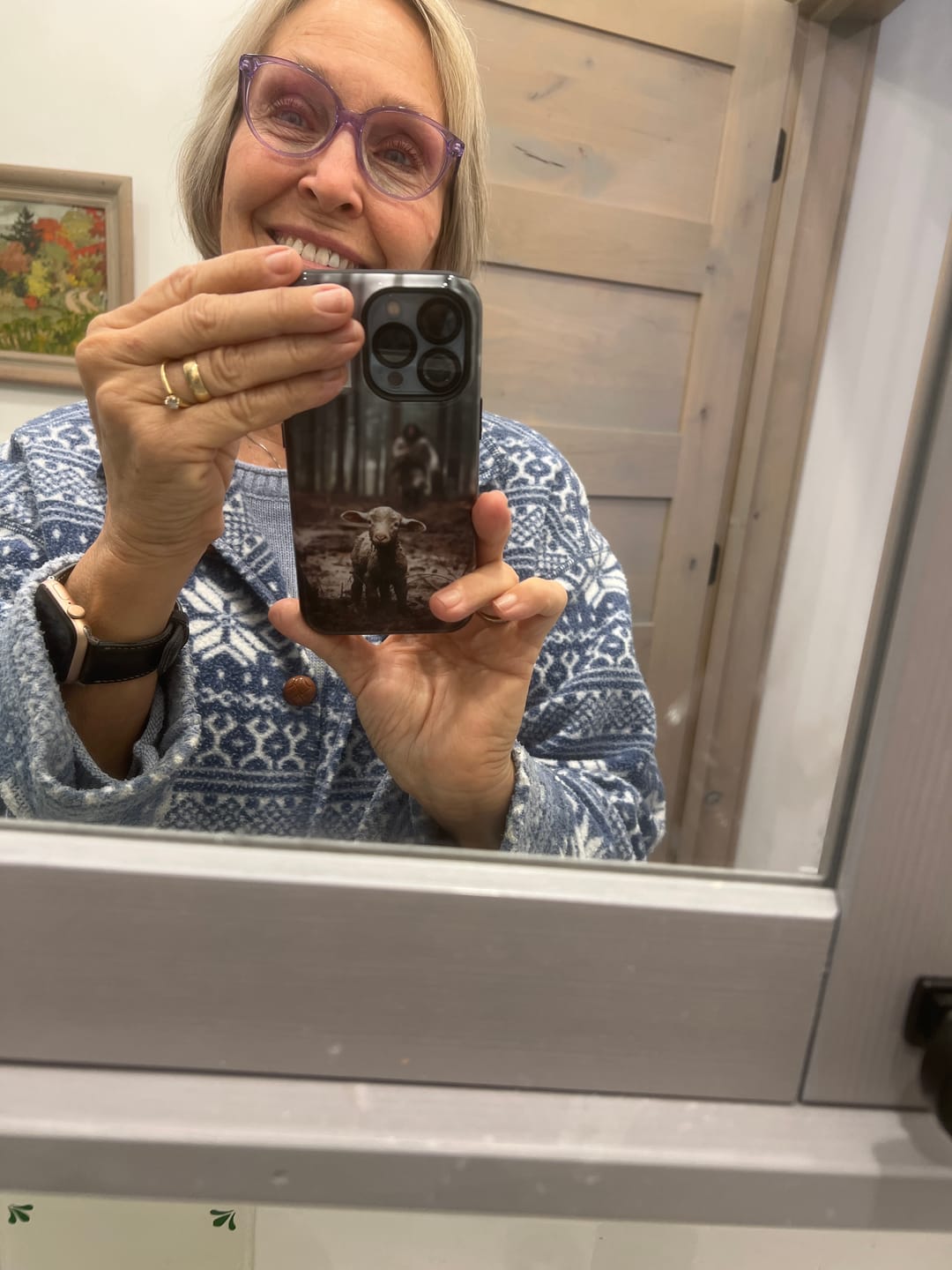 Customer photo review of Jesus With The Sheep, Jesus Running After Lamb, Phone Case