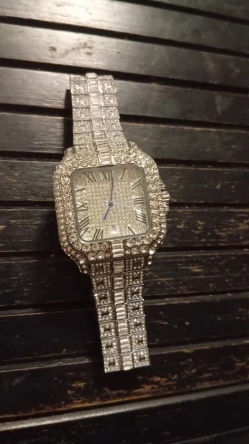 Customer photo review of Diamond Wristwatch Hip Hop Square Iced Out — Silver | KIMLUD