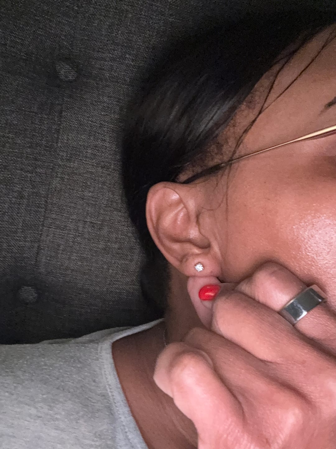 Customer photo review of Round Solitaire Stud Earrings - Moissanites