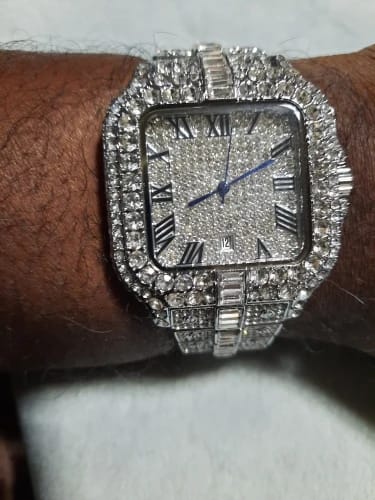 Customer photo review of Diamond Wristwatch Hip Hop Square Iced Out — Silver | KIMLUD