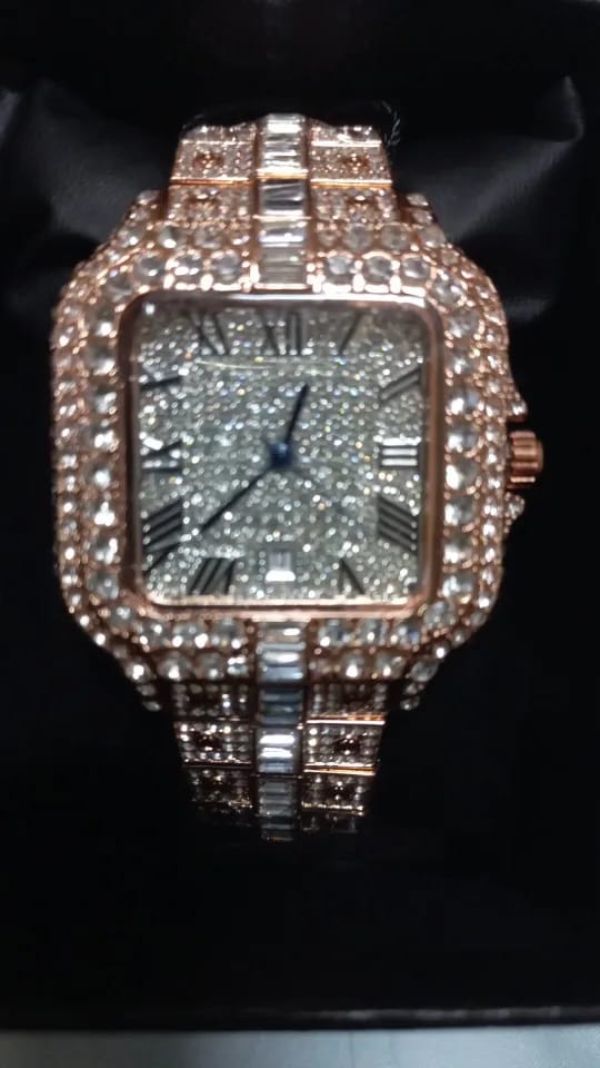 Customer photo review of Diamond Wristwatch Hip Hop Square Iced Out — Silver | KIMLUD