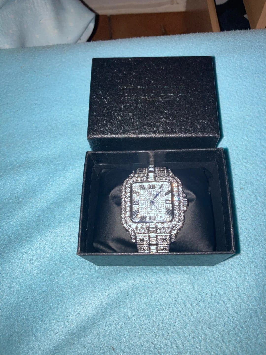 Customer photo review of Diamond Wristwatch Hip Hop Square Iced Out — Silver | KIMLUD