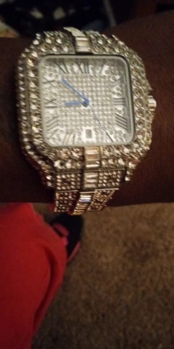 Customer photo review of Diamond Wristwatch Hip Hop Square Iced Out — Silver | KIMLUD
