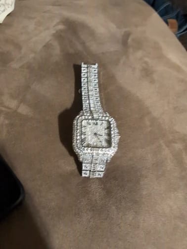 Customer photo review of Diamond Wristwatch Hip Hop Square Iced Out — Silver | KIMLUD