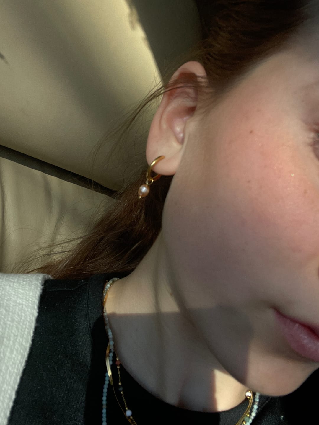 Customer photo review of Pink Freshwater Pearl Bella Hoop Earrings