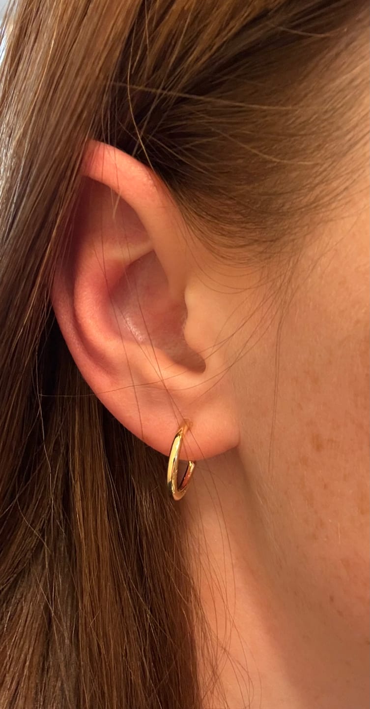 Customer photo review of Tiny Hoop Clip On Earrings in Gold