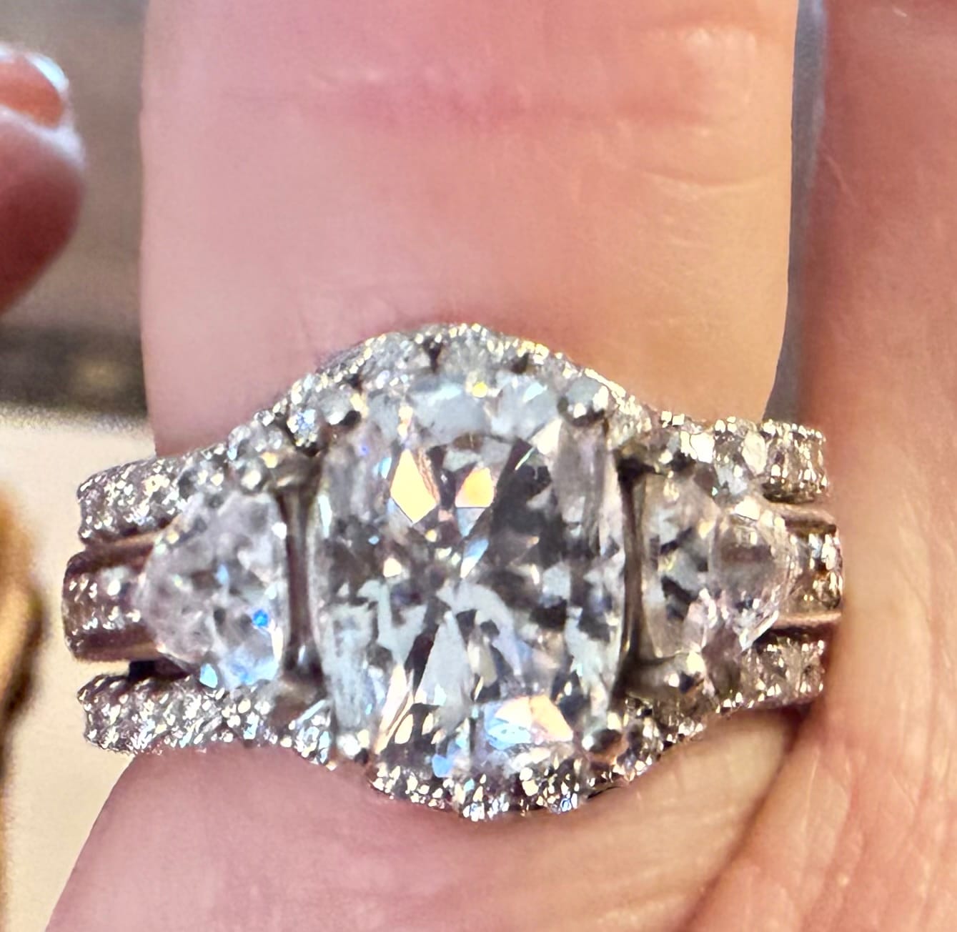 Customer photo review of Curved Pave Moissanite Half Eternity Wedding Band Stackable Ring