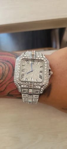Customer photo review of Diamond Wristwatch Hip Hop Square Iced Out — Silver | KIMLUD