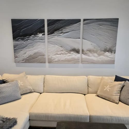Customer photo review of Waves Abstract Wall Art Print, Modern Framed Abstract Canvas Print, Abstract Painting for Living Room Decor, Ready to Hang Wall Art