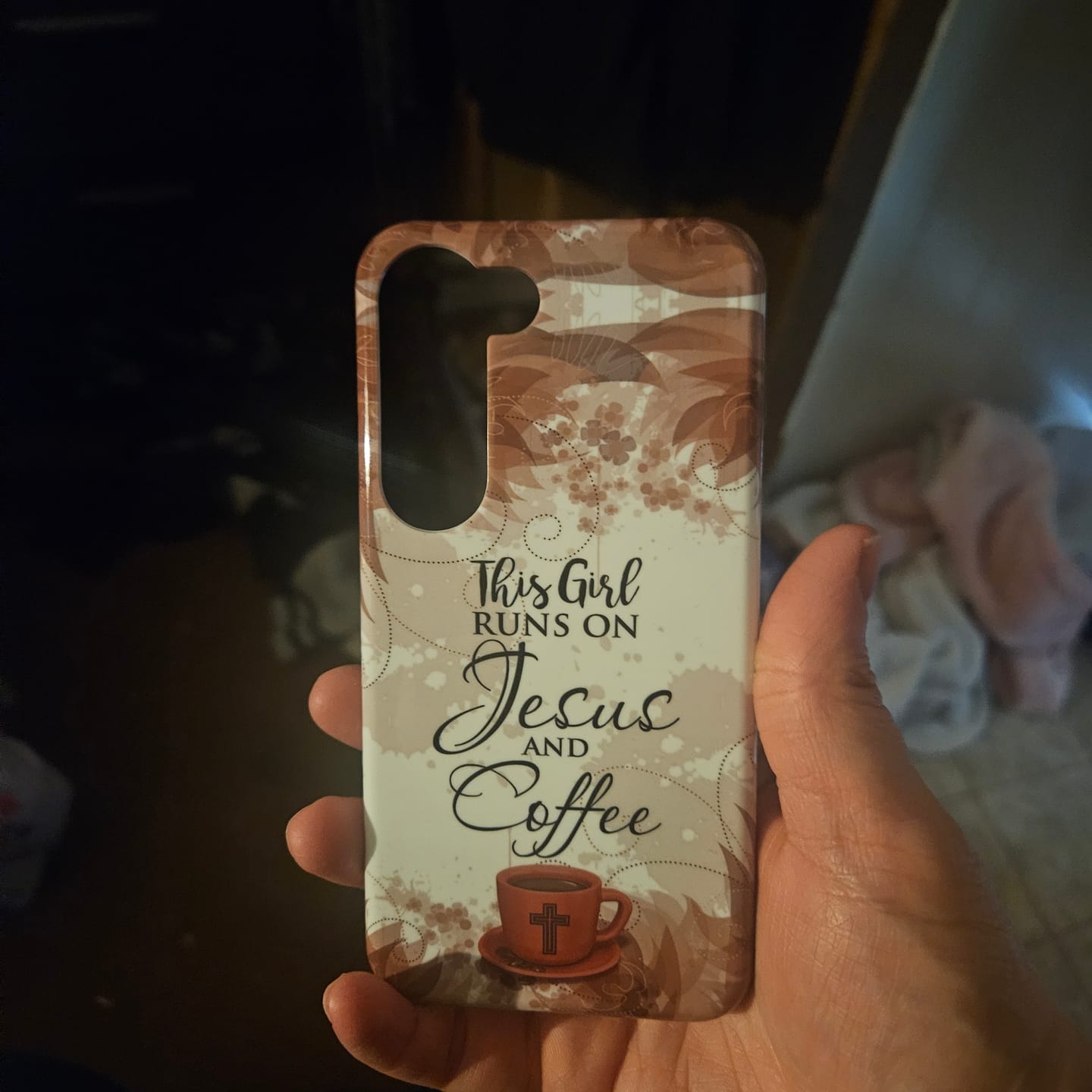 Customer photo review of This Girl Runs On Jesus And Coffee Phone Case - Christian Phone Cases