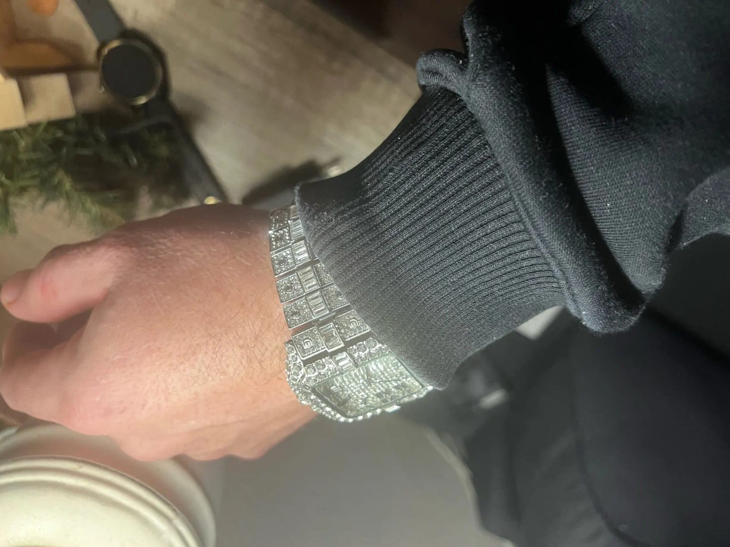 Customer photo review of Diamond Wristwatch Hip Hop Square Iced Out — Silver | KIMLUD