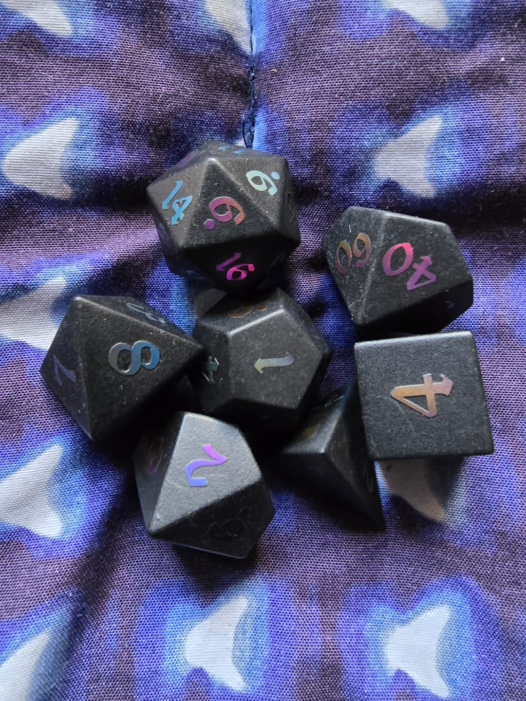 Customer photo review of Inked Black Night Raised Obsidian Hand Carved Dice DND Set