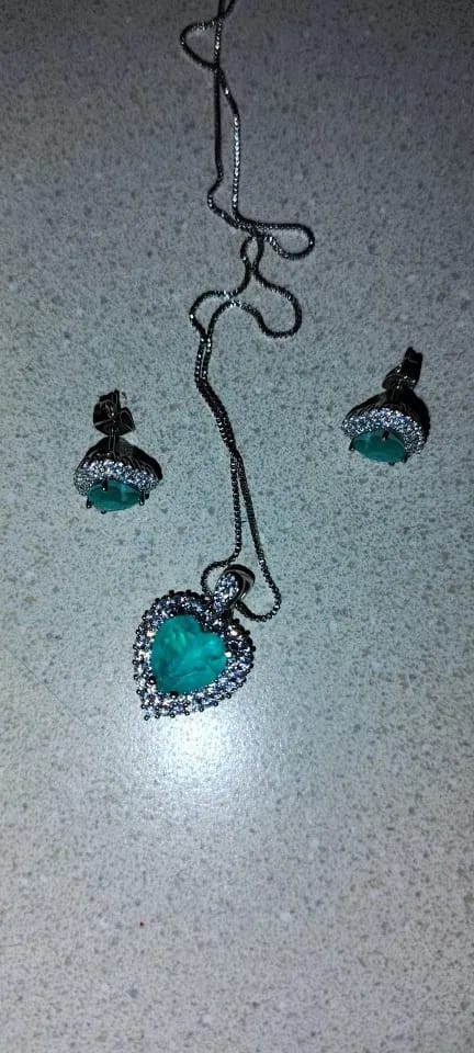 Customer photo review of Luxury 925 Sterling Silver Paraiba Heart Necklace Earrings Ring for Women Girl Wedding Dinner Party Jewelry Set Anniversary Gift