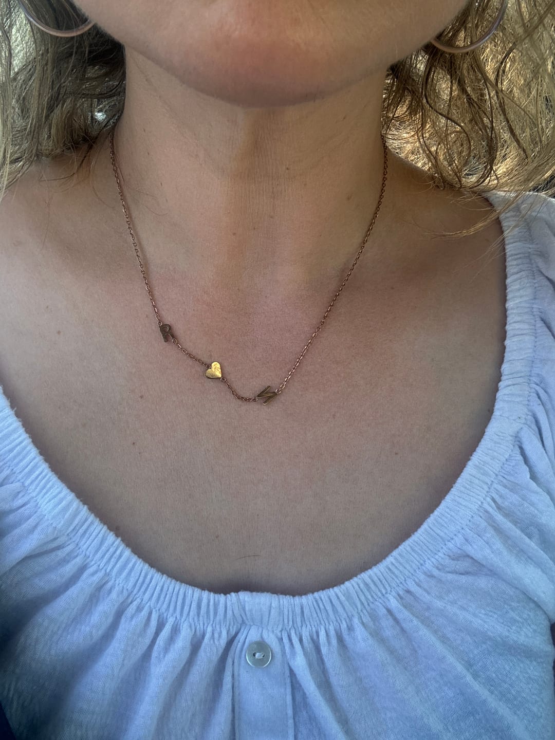 Customer photo review of Sideways Initial Letter Solid Heart Necklace