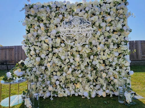 Customer photo review of Luxury Wedding Champagne & White Rose Fabric Flower Wall Party Decor