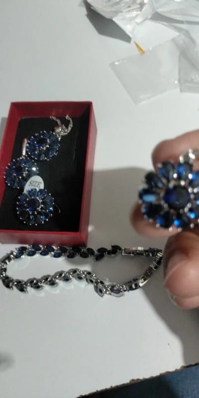 Customer photo review of Sterling Silver Jewelry Set With Blue Zircon — Blue Zircon | KIMLUD