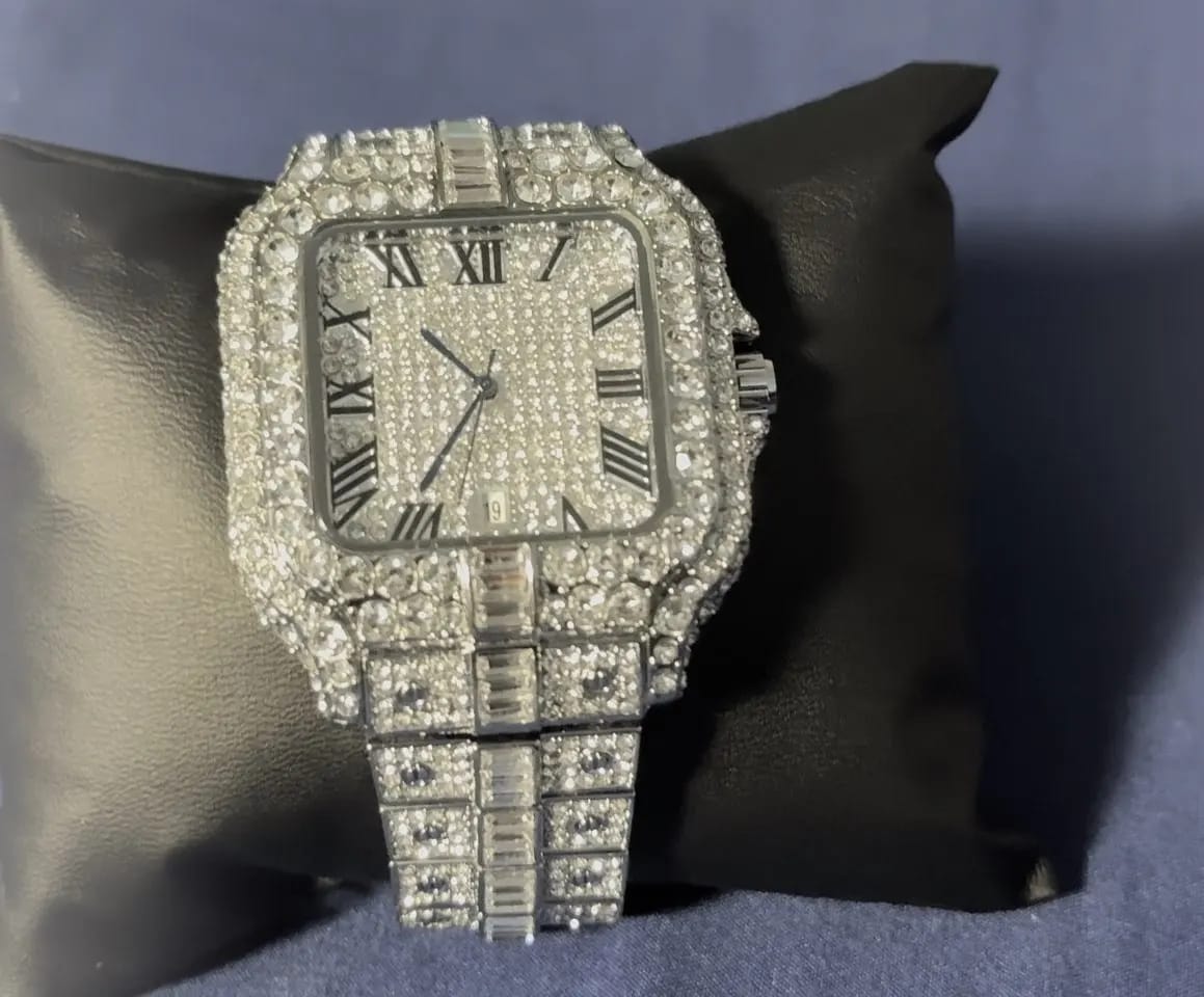Customer photo review of Diamond Wristwatch Hip Hop Square Iced Out — Silver | KIMLUD