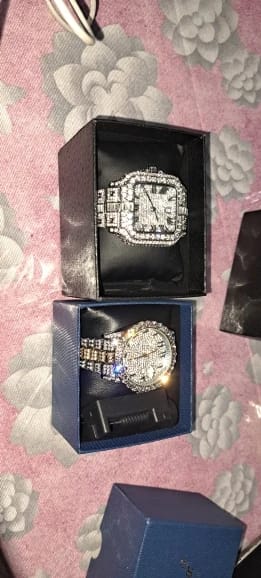Customer photo review of Diamond Wristwatch Hip Hop Square Iced Out — Silver | KIMLUD