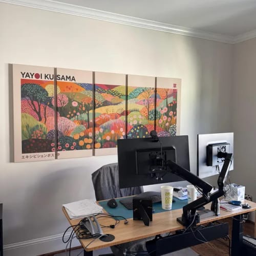 Customer photo review of Framed Yayoi Kusama 1986 Wall Art Print – Japanese Wall Art Print, Wabi Sabi Yayoi Kusama Print - Vibrant Abstract Landscape Canvas Print