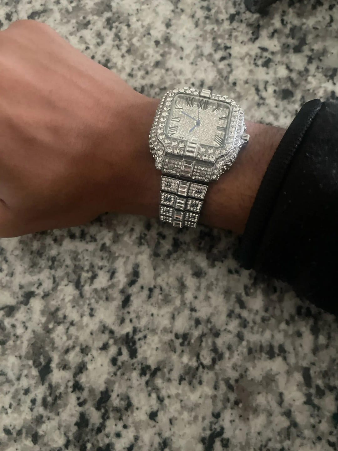 Customer photo review of Diamond Wristwatch Hip Hop Square Iced Out — Silver | KIMLUD