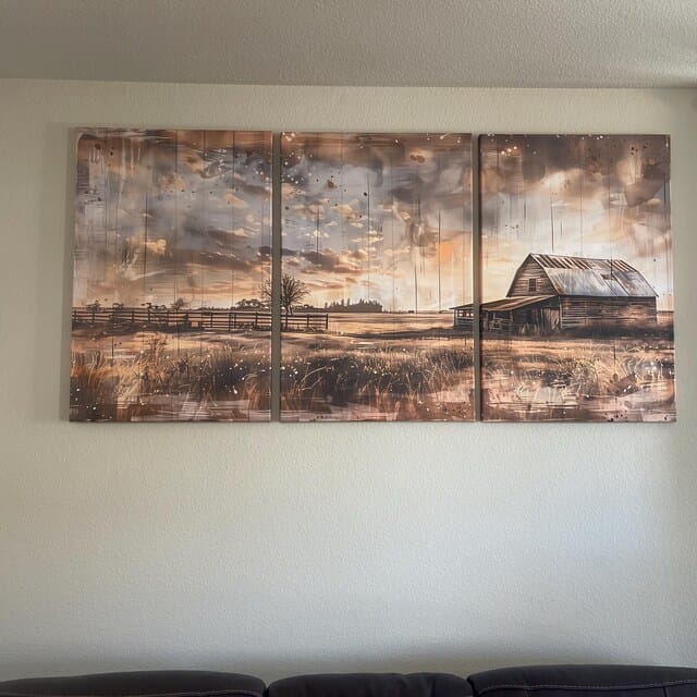 Customer photo review of Rustic Farmhouse Wall Art Canvas Print | Barn and Field Canvas Print | Vintage Country Landscape Wall Art for Living Room, Office, or Bedroom Decor